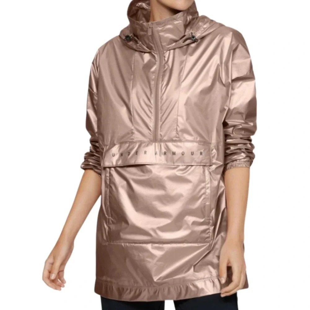 Under Armour Women's Unstoppable‎ Woven 1/2 Zip Pink Metallic Anorak Rain Jacket